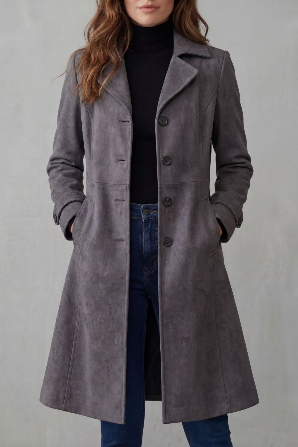 Nellie | Suède lange elegante jas