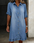 Maria | Comfortabele Denim Jurk met Flatterende Plooien