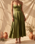 Liora | Elegante Midi Jurk Zonder Schouderbanden