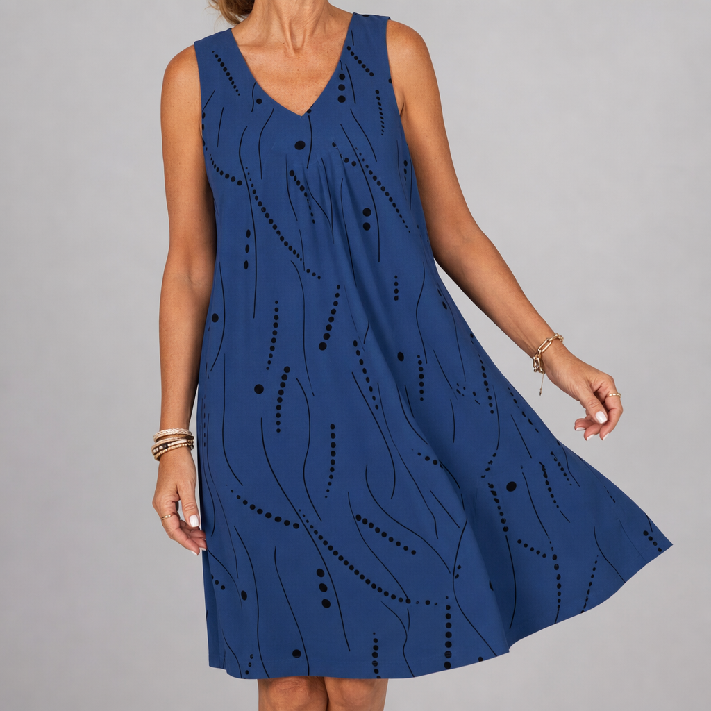 Rianne | Mouwloze Jurk met V-Hals en Print
