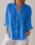 Ashley™ | Azure Stripe Blouse | Lichtgewicht Lente Blouse met Artistieke Prints