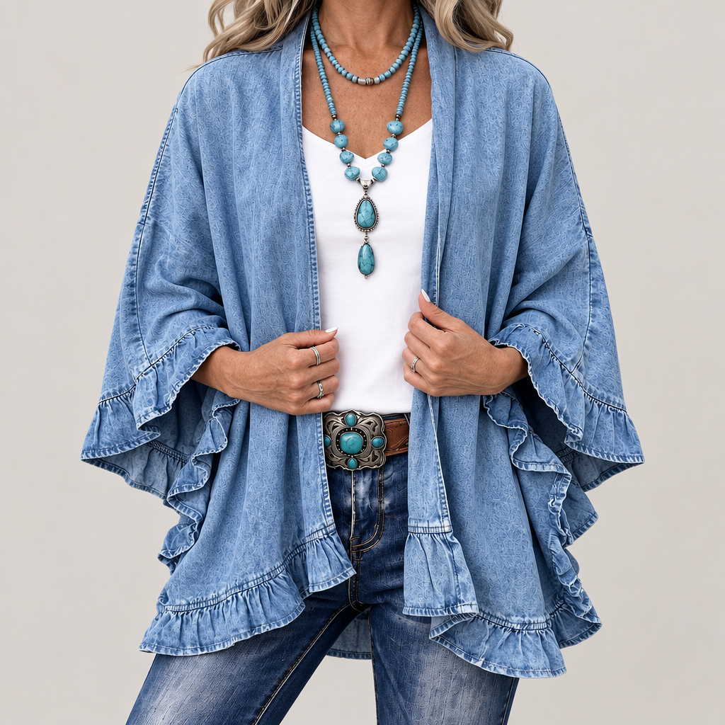 Dorothea | Denim-look vest met ruches