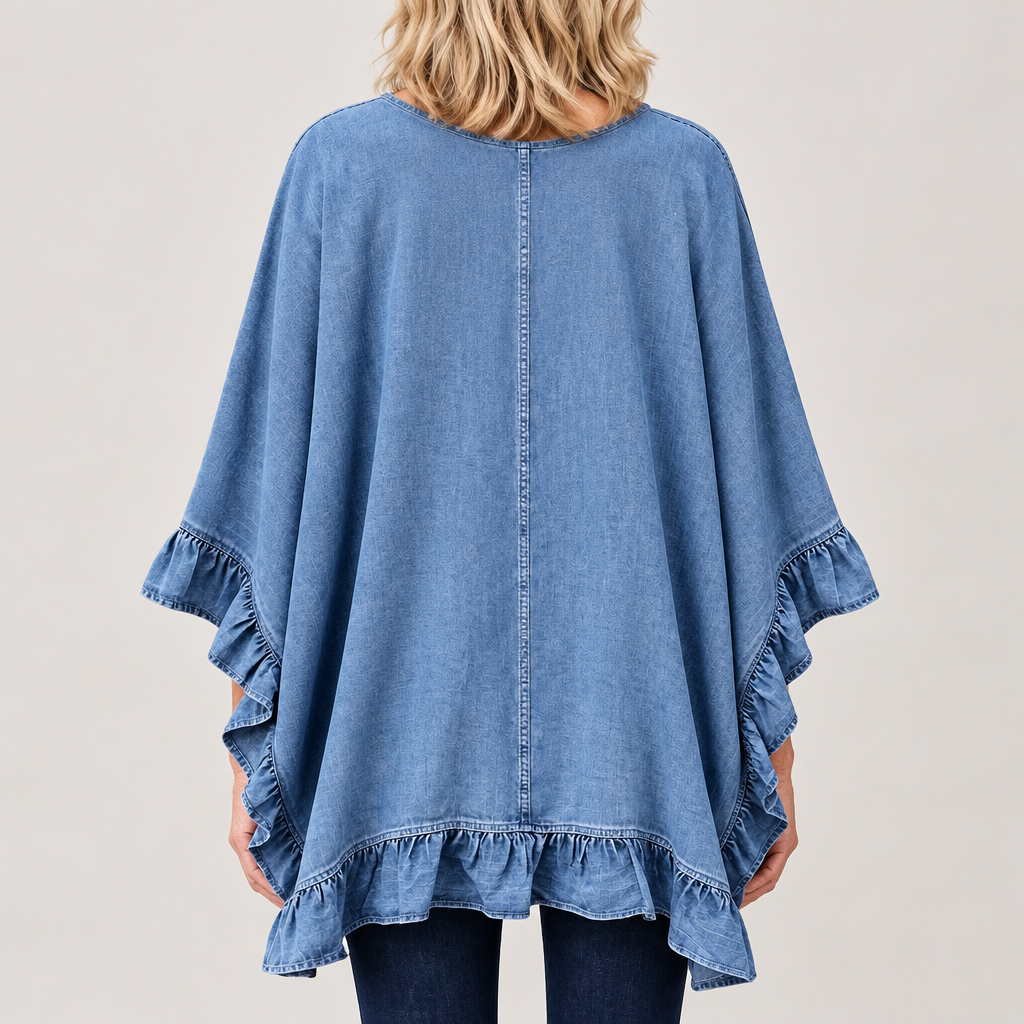 Dorothea | Denim-look vest met ruches