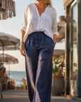 Feline | Brede Pantalon in Katoen en Linnen Mix