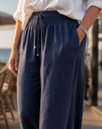 Feline | Brede Pantalon in Katoen en Linnen Mix