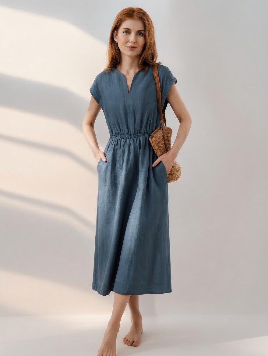 Lina — Vloeiende en elegante linnenmix jurk