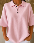 Gisela | Comfortabele Wafel Polo Blouse