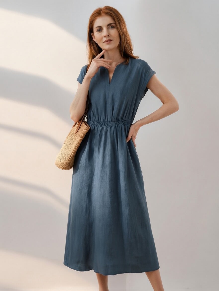 Lina — Vloeiende en elegante linnenmix jurk