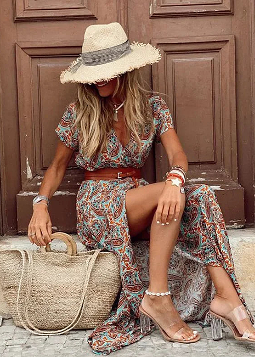 Joselin™ – Lange bohemien jurk met luchtige stof en riem