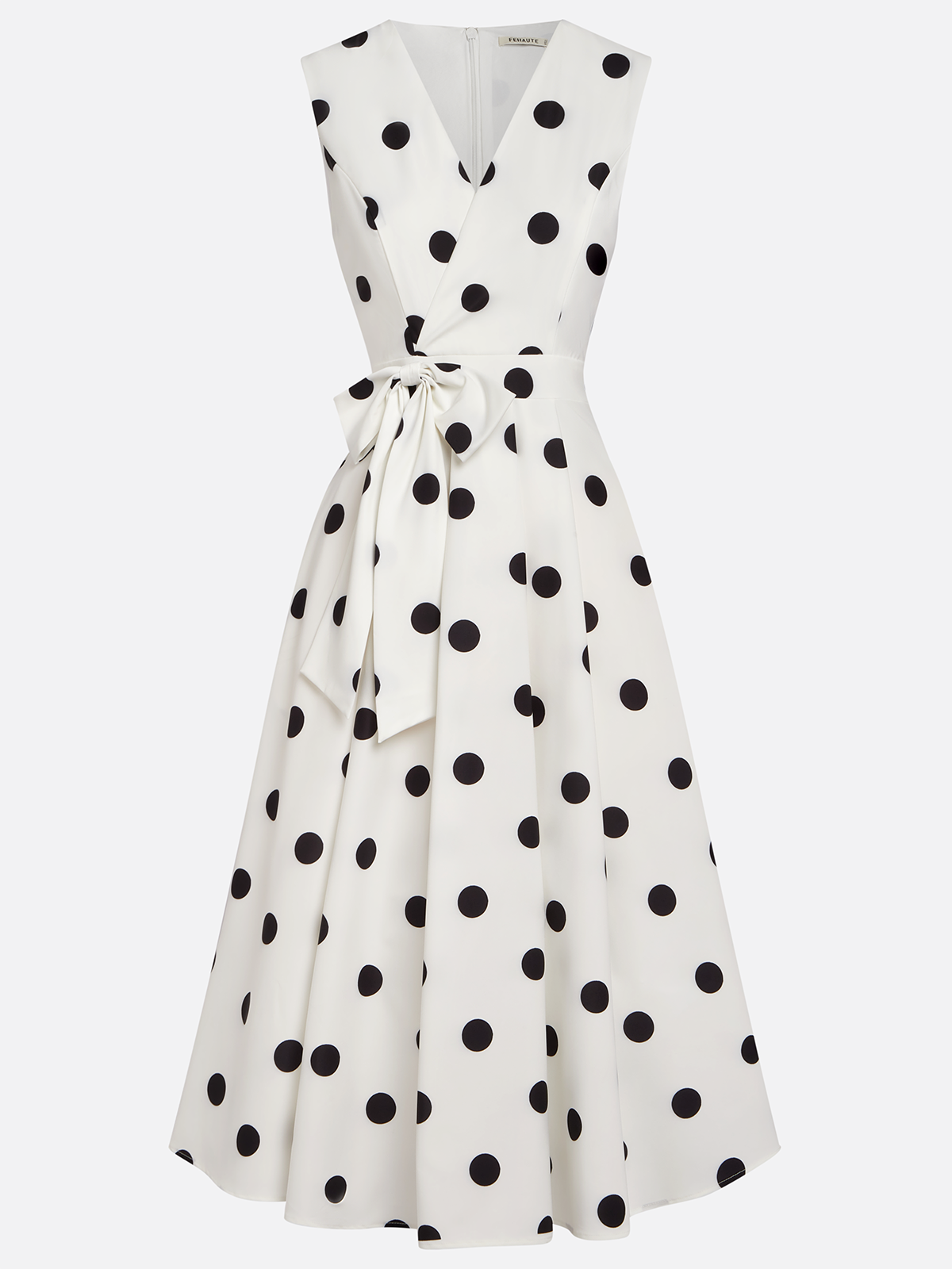 Zwart-witte klassieke polka dot Franse mouwloze midi-jurk