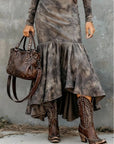 Vintage Polyester Flare Hem Midi Dress (Inclusief riem)