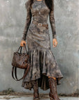 Vintage Polyester Flare Hem Midi Dress (Inclusief riem)