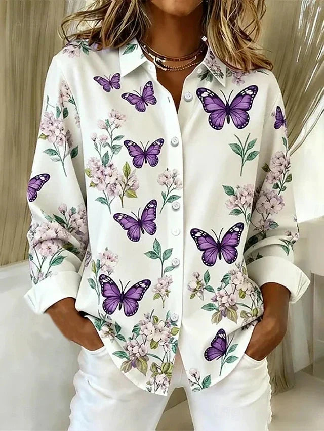Dahlia™ | Speelse Vlinderprint Knopblouse