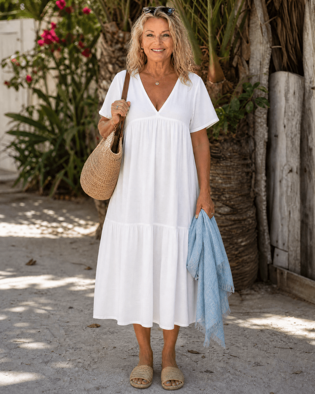 Melaris | Laagjes V-Hals Relaxed Korte Mouwen Midi Jurk