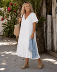 Melaris | Laagjes V-Hals Relaxed Korte Mouwen Midi Jurk