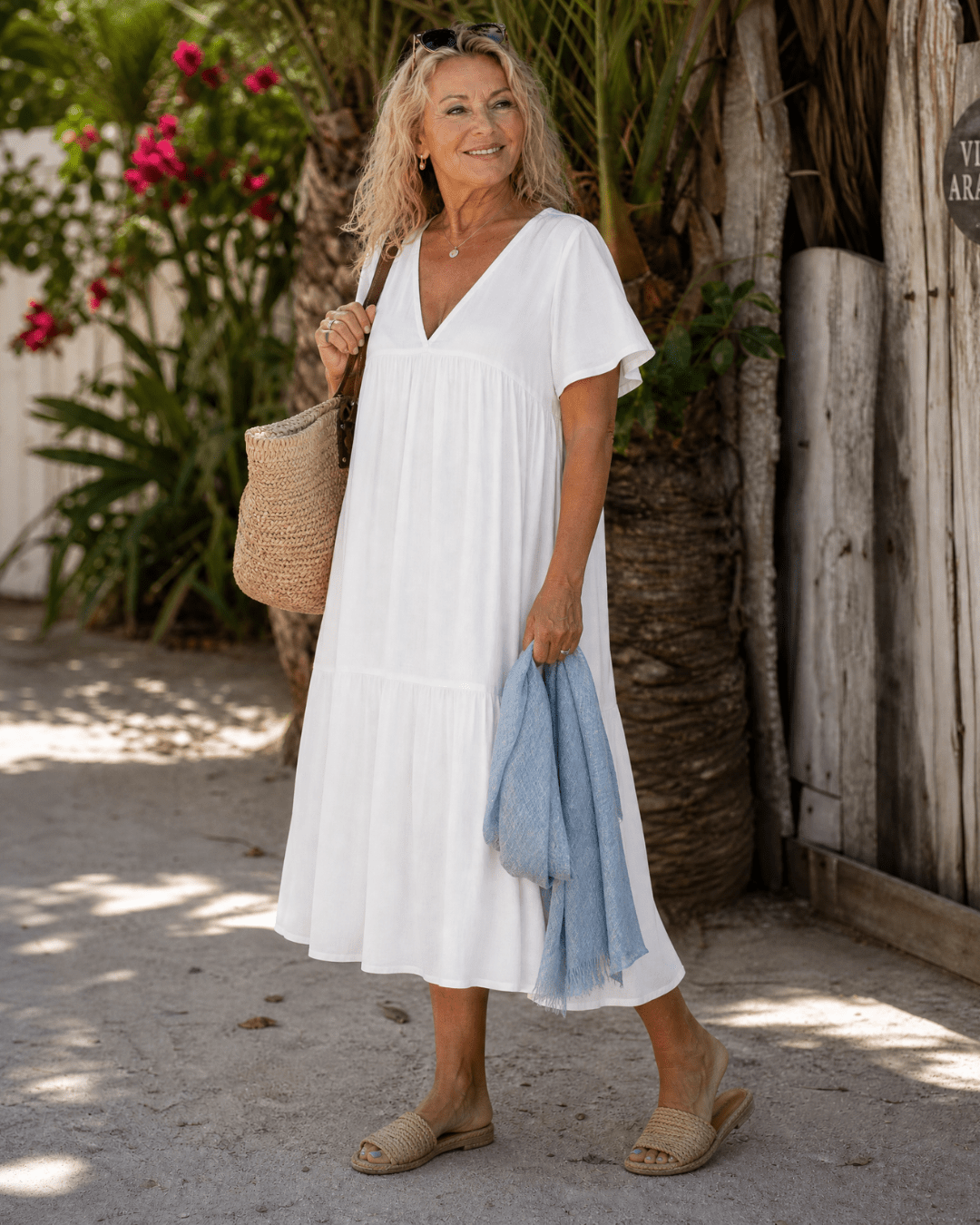 Melaris | Laagjes V-Hals Relaxed Korte Mouwen Midi Jurk