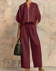 Léa | Twee-delige set: Casual shirt en wijde broek