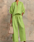 Léa | Twee-delige set: Casual shirt en wijde broek