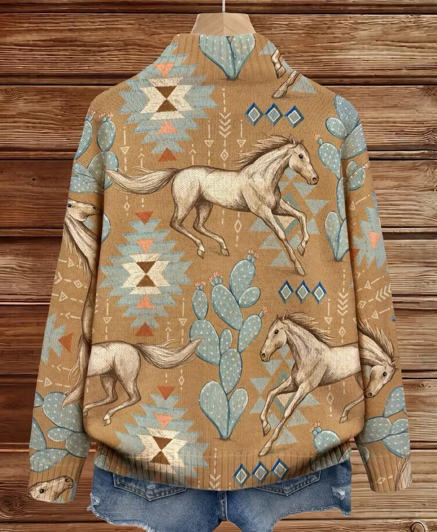 Perpetua™ | Woestijnpaard en Cactus Zip Cardigan