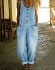 Valentina - Vintage gewassen katoenen denim salopette
