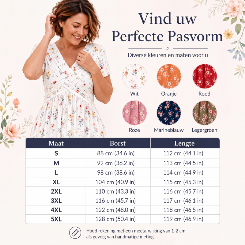 Dionne - Damesjurk met V-hals, bloemenprint en gedraaide taille