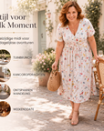 Dionne - Damesjurk met V-hals, bloemenprint en gedraaide taille