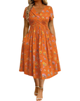 Dionne - Damesjurk met V-hals, bloemenprint en gedraaide taille