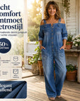 Nathalie - Jumpsuit met open schouders, wijde pijpen en zakken