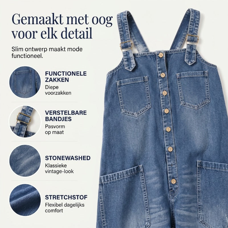 Nathalie - Jumpsuit met open schouders, wijde pijpen en zakken