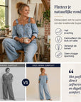 Nathalie - Jumpsuit met open schouders, wijde pijpen en zakken