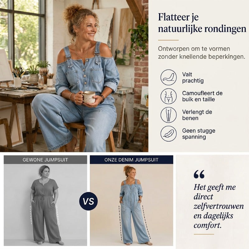 Nathalie - Jumpsuit met open schouders, wijde pijpen en zakken