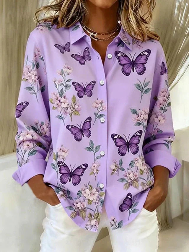 Dahlia™ | Speelse Vlinderprint Knopblouse