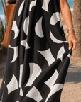 Verain | Abstracte Print V-Hals Vloeiende Midi Jurk