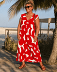 Verain | Abstracte Print V-Hals Vloeiende Midi Jurk