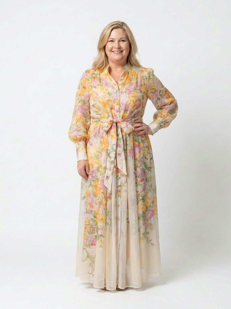 Cressida | Maxidress met bloemenprint en transparante stof met lange mouwen