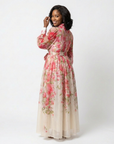 Cressida | Maxidress met bloemenprint en transparante stof met lange mouwen