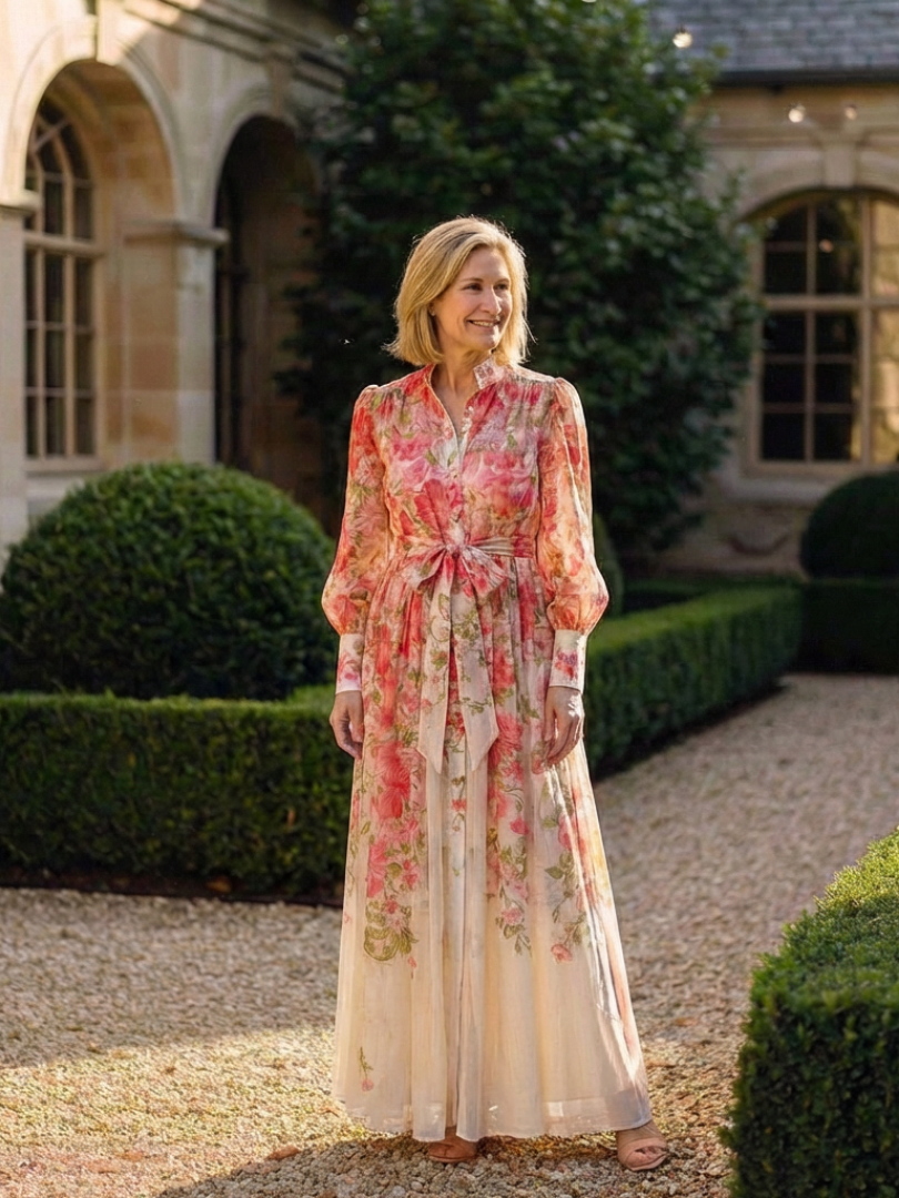 Cressida | Maxidress met bloemenprint en transparante stof met lange mouwen