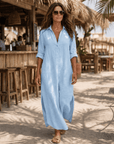 Vipro | Elegante Strandjurk met Relaxte Pasvorm en Knoopsluiting