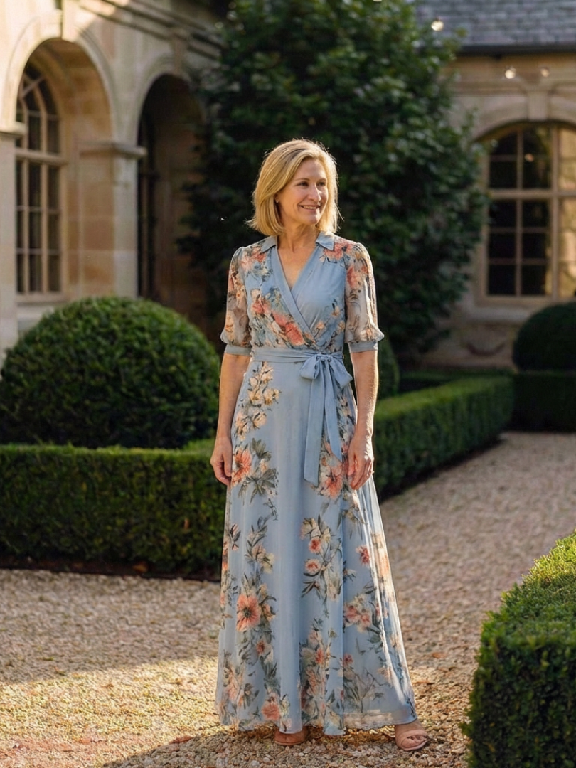 Elowen | Maxi jurk met V-hals en bloemenmotief