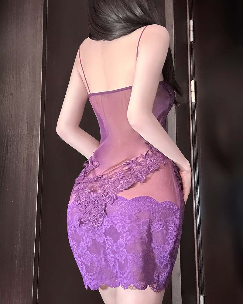 Leslie - Sexy nachthemd in effen kleur met kant