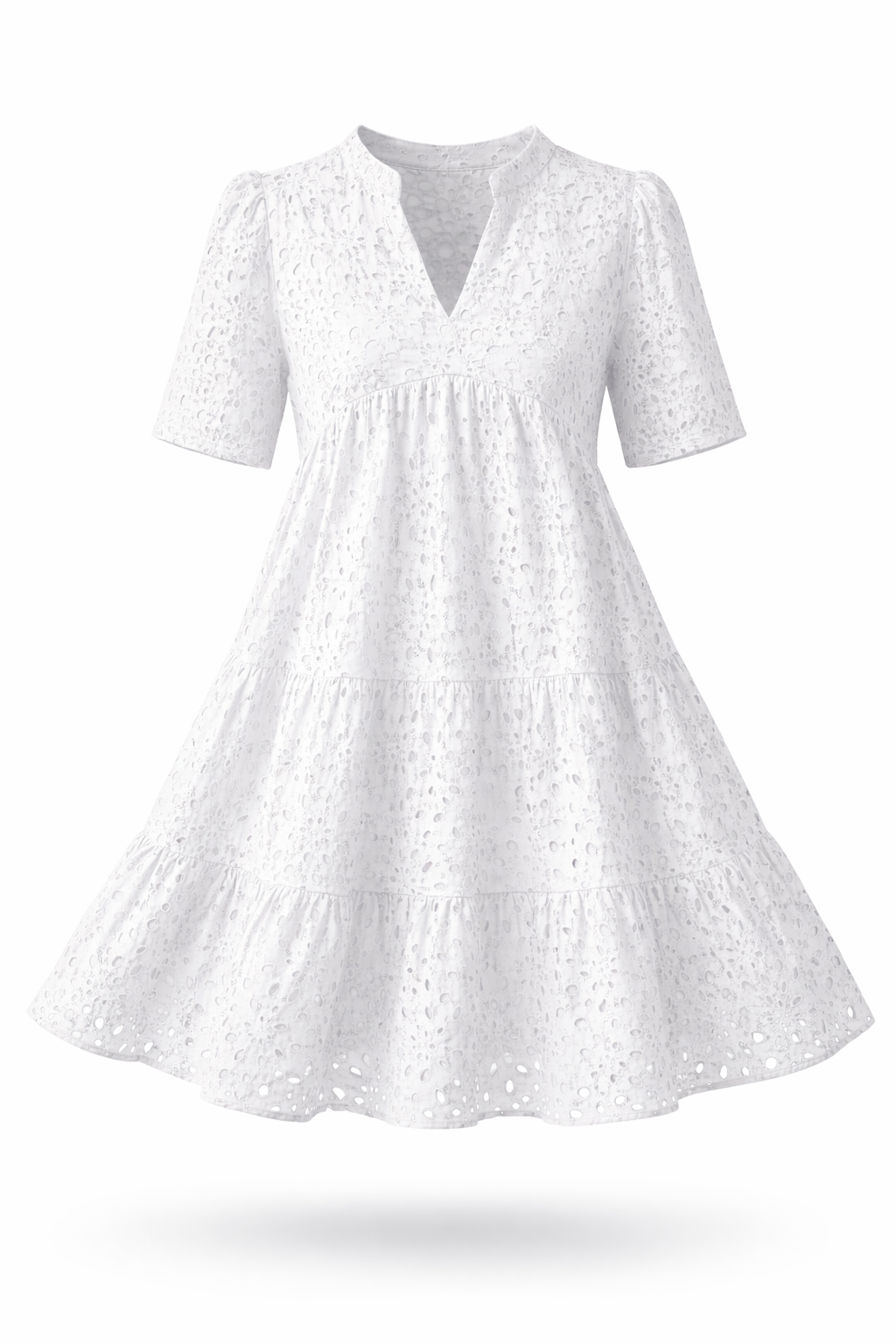 Fleur – Broderie Jurk met V-hals en A-lijn rok