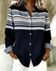 Evancline™ | Casual Horizontale Streep Knop Blouse